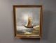 Oil painting of ships out at sea with a dark wooden frame signed Belfort.
5000m2 showroom.