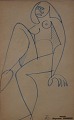 Raymond TRAMEAU (1897-1985) French artist.
Naked woman in Cubist style. Drawing on paper.