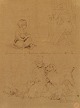 Dansk Kunstgalleri præsenterer: Tegning. "Studie af interiør medmor og datter med kat og et lille barn med ...