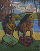 Svensk kunstner. Paul Gauguin stil, Tahiti kvinder traditionelt klædt. Tropisk 
landskab i intense, glødende farver i baggrunden.
Olie på karton.