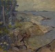 Swedish artist. Modernist landscape. Oil on cardboard.
