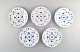 A set of 5 Royal Copenhagen Blue fluted lunch plates.
