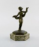 Art deco bronze sculpture on marble base. Young naked woman with cloth. 1930