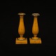 A pair of 19th century small yellow decoarated pewter candlesticks. Denmark 
circa 1830. H: 10cm