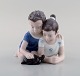 Lyngby Porcelæn, Denmark. Figure in porcelain. Siblings with turtle. 1940