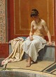 Dansk Kunstgalleri præsenterer: "Ung kvinde i tyrkisk bad betragter 2 firben" Olie maleri på lærred.