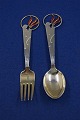 Michelsen set Christmas spoon and fork 1933 of Danish partial gilt sterling silver