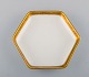 Royal Copenhagen Dagmar, White. Angular porcelain dish with gold edge. Model 
number 607/9784.
