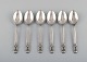 Six Georg Jensen Acorn large teaspoons in sterling silver.
