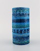 Aldo Londi for Bitossi. Cylindrical vase in Rimini blue glazed ceramics with 
geometric patterns. 1960