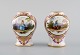 To antikke Meissen miniature vaser i håndmalet porcelæn med romantiske scener. 
1800-tallet.
