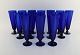 Monica Bratt for Reijmyre. 15 champagne flutes in blue mouth blown art glass. 
1950s.
