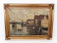 Oil painting with motif of Copenhagen and gilded frame, signed by Valdemar 
Brunø.
5000m2 showroom.