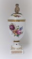 Royal Copenhagen. Saxon flower. Vase with owl on top. Height 28 cm. Production 
number 4/1752. (1 quality)