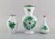 Three Herend Green Chinese vases in hand-painted porcelain. Mid-20th century.
