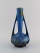 Pierrefonds, France. Vase with handles in glazed stoneware. Beautiful glaze in 
blue and light earth tones. 1930s.

