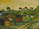 Svend Aage Tauscher (1911-1984), Danish artist. Oil on canvas. Modernist 
landscape with houses. Dated 1962.
