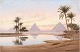 Dansk Kunstgalleri præsenterer: "Morgenstund ved Nilens bred med pyramiderne i horisonten. Olie maleri på lærred.