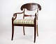 Late empire armchair in mahogany with light striped fabric from around the year 
1840s. 5000m2 exhibition
Great condition
