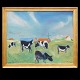 Jens Søndergaard, 1895-1957, oil on canvas. "Landscape with cows". Signed and 
dated 1946. Visible size: 109x134cm. With frame: 126x151cm