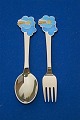 Michelsen Set Christmas spoon and fork 1975 of Danish gilt sterling silver