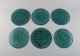 Per Lütken for Holmegaard. Six "Buffet" plates in blue-green mouth blown art 
glass. 1980s.
