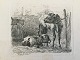 Radering af Johannes Vilhelm Zillen 1858 - To kalve i stald.