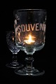 K&Co. præsenterer: STORT antikt fransk mundblæst Souvenir glas med skrift "Souvenir" og blomster motiver H:22cm...