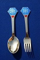 Michelsen Set 
Weihnachtslöffel und Gabel 1976 aus dänisch 
vergoldet Sterling Silber