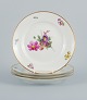 B&G, Bing & Grondahl Saxon flower.
Four dinner plates decorated with flowers and gold rim.
