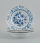 Meissen, a set of four deep plates, hand painted,Blue Onion.