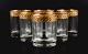 Italian design, six water glasses in clear art glass with gold rim.