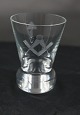 Danish freemason glasses, schnapps glasses engraved with freemason symbols, on a round foot