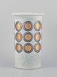 Aldo Londi for Bitossi, Italy, large "Ikano" ceramic vase in retro style. Gray 
glaze with circle design decorated in silver and gold.