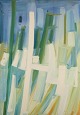 Monique Beucher (1934), fransk kunstner. Olie på lærred. 
Abstrakt komposition. Koloristisk palette.