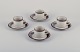 Arabia, Finland. "Karelia". Four sets of small coffee cups and saucers in 
stoneware.