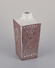 Mari Simmulson for Upsala Ekeby, Sweden. Ceramic vase in a square shape. 
Features floral and female motif.