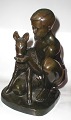 Just Andersen bronzed sculpture Boy & fawn H: 23.5 cm L: 15 cm