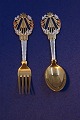 Michelsen set Christmas spoon and fork 1922 of Danish gilt sterling silver