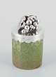 Arne Bang/Aage Weimar, lidded jar. Ceramic jar with green-toned glaze, sterling 
silver lid. Adorned with a cluster of grapes.