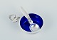 Georg Jensen Cactus. Salt cellar in sterling silver with accompanying salt 
spoon. Interior with royal blue enamel.