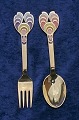 Michelsen set Christmas spoon and fork 1972 of 
gilt sterling silver