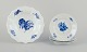 Royal Copenhagen Blue Flower Angular. Three plates and one bowl. Hand-painted 
porcelain.