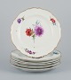 Meissen, Germany. A set of six antique porcelain dinner plates. Hand-painted 
with polychrome floral motifs.