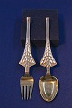 Michelsen set Christmas spoon and fork 1965 of 
Danish gilt sterling silver