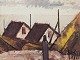 Peder Brøndum Sørensen (1931-2003), Danish painter, oil on canvas.
Modernist cityscape.