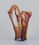 European glass artist. Large art glass vase. Amber-colored.