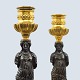Ferdinand Barbedienne; Pair of French bronze candlesticks with gilded base and 
top Ferdinand Barbedienne; Pair of French bronze candlesticks with gilded base and 
top