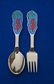 Michelsen set Christmas spoon and fork 1994 of 
Danish gilt sterling silver