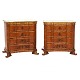Pair of Danish mid 18th century baroque walnut veneered and partly gilt chest of drawers by Mathias Ortmann, Copenhagen, circa 1750. H: 78cm. Marble top: 76x45cm